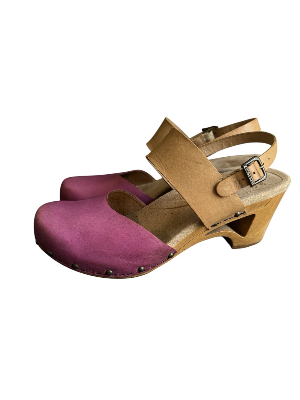 Dansko Thea Clogs Sandals Pink & Tan Leather Comfort Shoes Womens 40